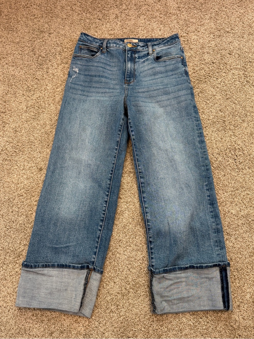 Kut From The Kloth Sienna Straight Leg High Rise Cuffed Jeans. Medium Wash. Sz 8